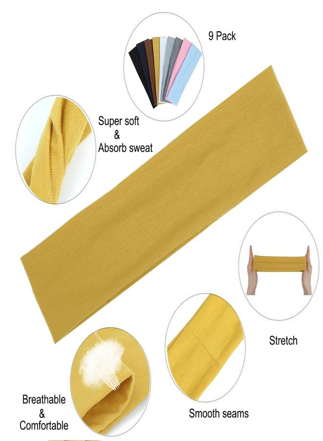 Ainitops 9Pcs Headbands for women Non Slip Headband, Soft Elastic Hair Bands for Women's Hair, Fashion Cotton Cloth Stretchy Sweat Bands Headbands for Sports, Makeup, Gym, Running, Yoga, Workout (9Colors-A) - Image 3